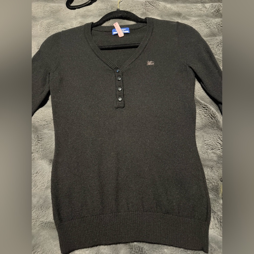Burberry Black V-Neck Button-Placket Sweater - image 1